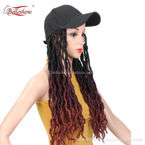 Hot sell 18inch synthetic ombre dreadlock hair braid golden locs curly Africa Twist Goddess faux locs black basketball cap wig